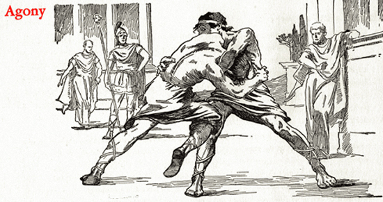 An illustration showing what agony originally meant.