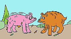 A bare bear is shivering after its loss of hair.