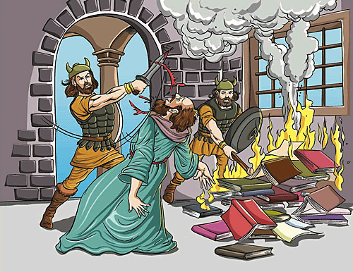 Vikings destroyed the last monastic schools in Norther Britain.