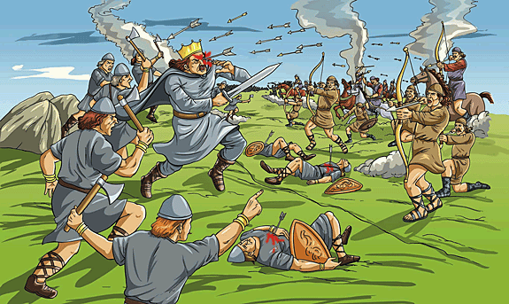 The English were fighting well, but then King Harold Godwin was struck down when an arrow pierced his eye.