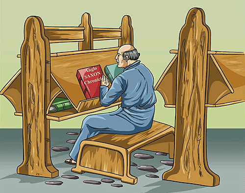 Only the monks continued to record the events of English history using English as the written language in the Anglo-Saxon Chronicle.