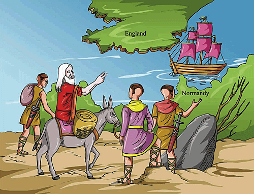 Edward left Normandy to cross over to England to gain accession to the throne which would restore King Alfred's line.
