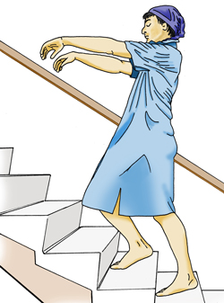 A somnambulator is walking during the night.