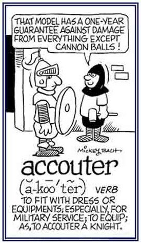 To equip someone with an outfit for military service.