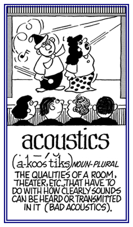 The transmission of sounds in a room.