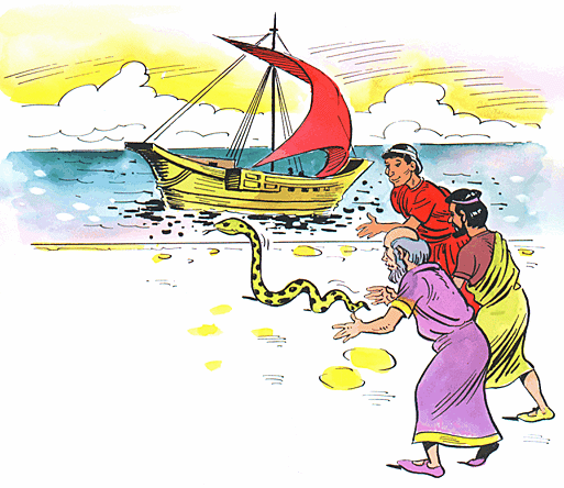 Romans returning with the Aesculapias snake representing medicine.