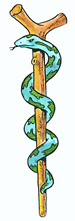 Aesculapius with snake on staff.