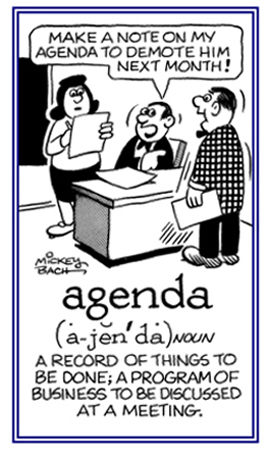 A record or schedule that will be discussed at a meeting .