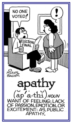 A lack of passion or excitement; such as, public apathy.