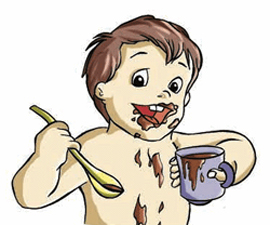 A baby exhibits his ambisinistrous eating behavior.