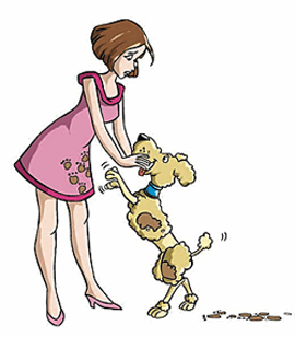 A woman shows ambivalence towards her dog.