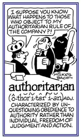 Characterized by an unquestionable obedience to an authority.