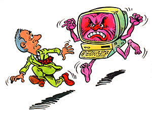 Man has such a fear of computers that he imagines that a computer is chasing him.