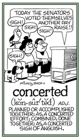 Combined or done together.