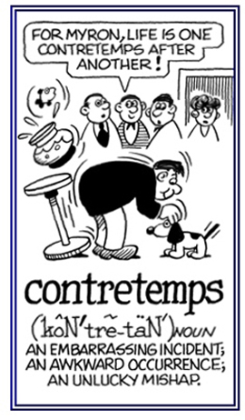 An awkward or unlucky mishap.