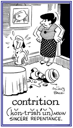 Sincere regret and sorrow for doing something wrong.