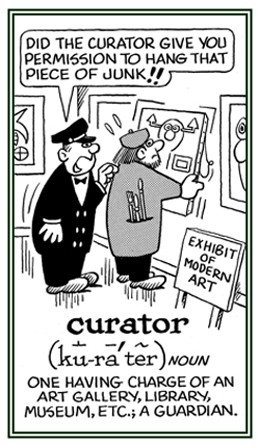 Someone who has charge of an art gallery, library, museum, etc.