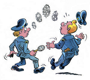 Showing a thief's fingerprints which indicate that he is a very large person.