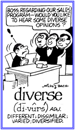 Dissimilar, diversified, or different.