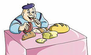 Man is eating nothing except bread.