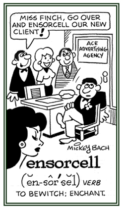 To attract and to delight someone; such as, a sales woman with a customer.
