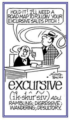 Wandering off the main subject and talking on and on.