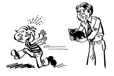 A boy has a terrible fear of cats.