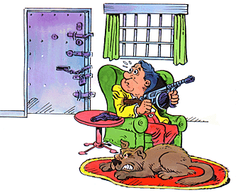 A man and his dog are on guard against thieves.