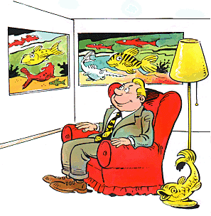 An aquarist with his special collection of aquaria.