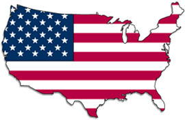 American flag in the form of the United States country.