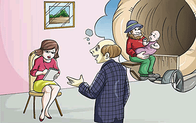 A man is dictating his life story to a stenographer.