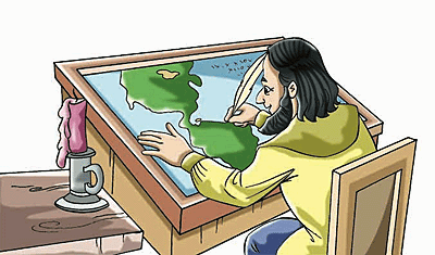 A cartographer is drawing a map.