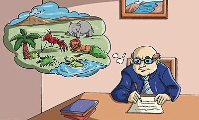 A zoogeographer is writing in his book about zoogeography.