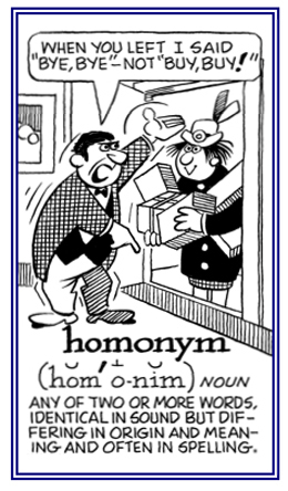 Any of two or more words with the same pronunciations but different in spellings and meanings.