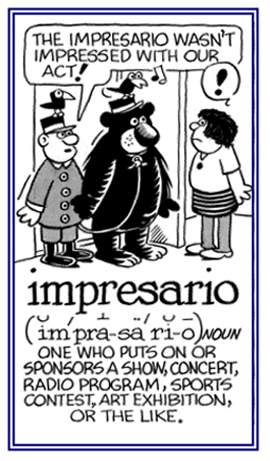 Man with bear and birds were not accepted by an impresario.