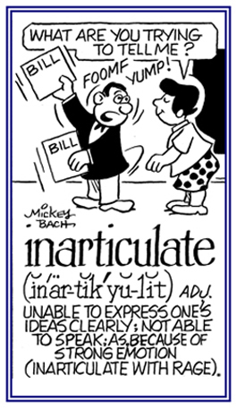 Relating to being unable to express one's ideas clearly.