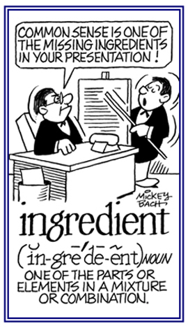 A element in a combination or mixture of something.