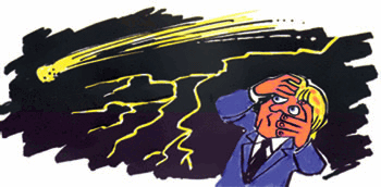 A man is terribly afraid of lightening.