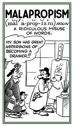 An amusing misuse of words that have completely different meanings.