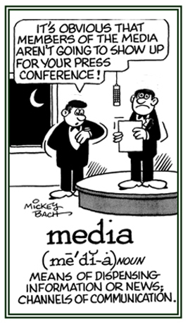 The procedures of sending out information or news via channels of communication.