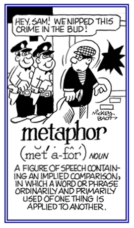 A statement that implies one thing but is applied to another situation.