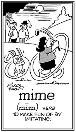 To imitate the movements of someone to make fun of him or her.