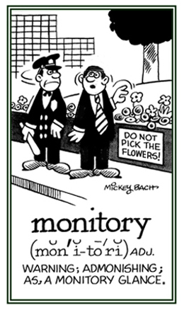 A monitory glance from a policeman that the man should not pick flowers.