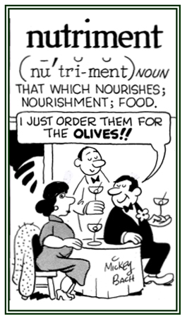 Food that is a nourishment or nourishes the eater.