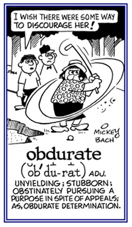 Relating to obstinately pursuing a purpose in spite of appeals to quit.