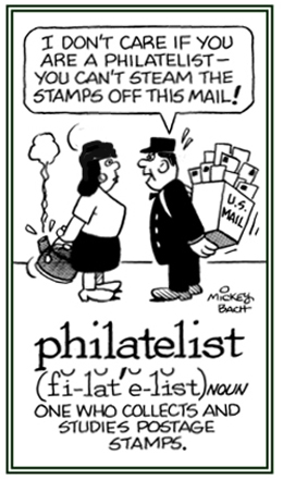 A collector of postage stamps.