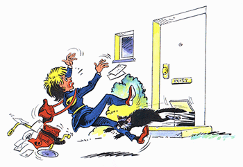 Cat attacks postal woman.