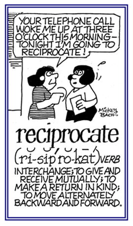 To mutually interchange by giving and receiving the same thing to each other.