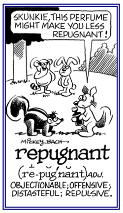 Relating to something that is repulsive, distasteful, or offensive.