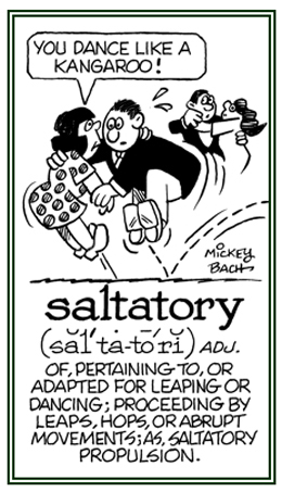 Leaping or dancing with hops or abrupt movements; propulsion.